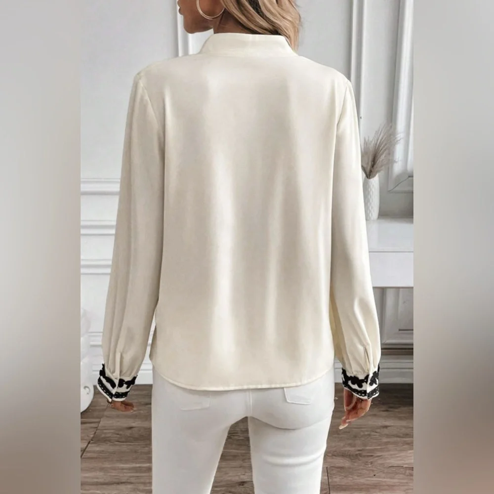 Harper - beige floral embroidered button up shirt - Picture 4 of 4